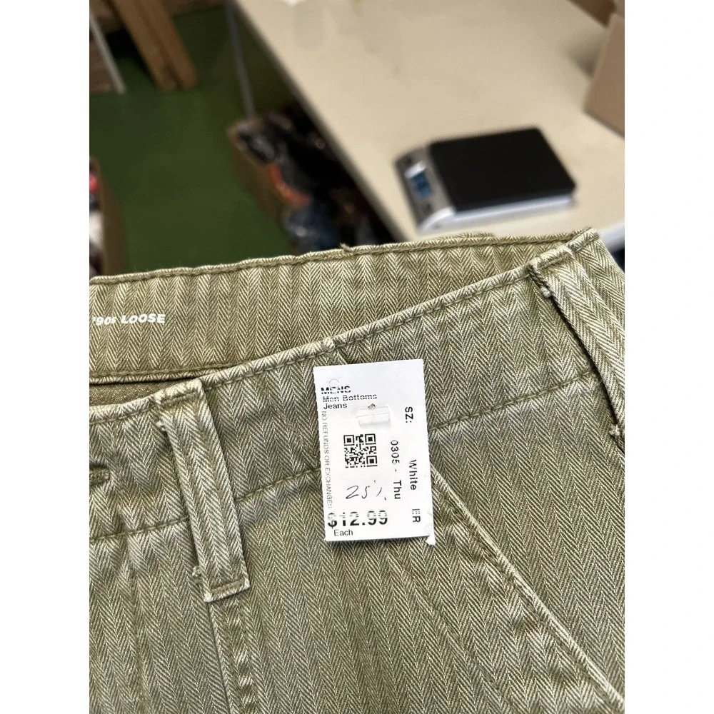 Old Navy 90s Loose Jeans Pants Mens 33x30 Baggy Striped Herringbone Straight Leg